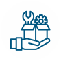 A blue icon of a hand holding boxes with tools

Description automatically generated